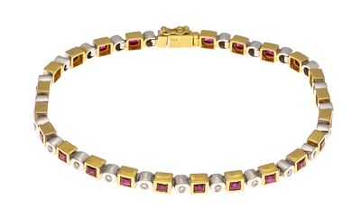 Rubin-Brillant-Armband GG/WG 750/000 besetzt mit 23 fac. Rubin-Carrées 2,8 mm Rot, transparent 