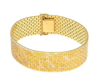 Milanaise-Armband GG/RG/WG 750/000 mit mattierender Texturierung, B. 20,3 mm, Kastenschließe 