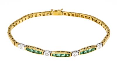Smaragd-Brillant-Armband GG/WG 750/000 partiell mattiert, besetzt mit 12 passig fac. 