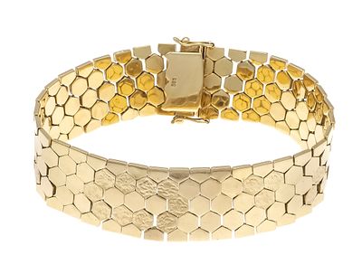 Glieder-Armband GG 585/000 in hexagonaler Fliesen-Optik, B. 18,8 mm, mit Kastenschließe und 2 
