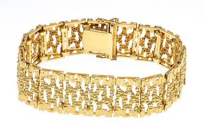 Armband GG 585/000 aus durchbrochen gearbeiteten, matt strukturierten Gliedern, B. 20 mm, mit 