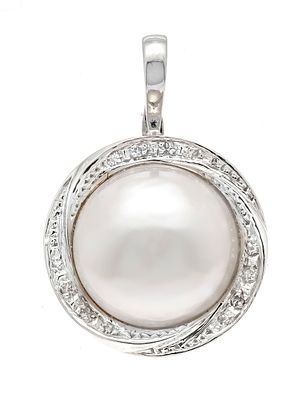 Mabéperlen-Diamant-Clipanhänger WG 585/000 mit einer weißen Mabéperle 15,5 mm und Diamanten 