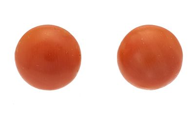 Korallen-Ohrstecker, Metall vergoldet mit 2 runden Korallen-Boutons 10,7 mm in Lachsrot, ohne 