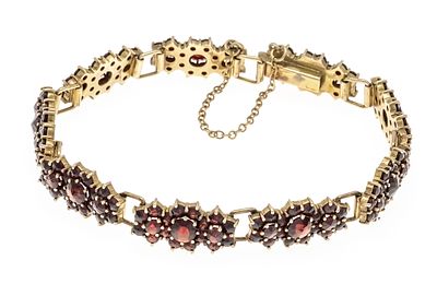 Granat-Armband Metall vergoldet mit rund fac. Granaten 4,4 - 2,4 mm, Kastenschließe mit 