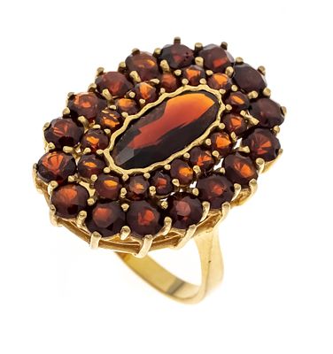 Granat-Ring GG 333/000 mit oval und rund fac. Granaten 12 - 2,3 mm, Ringkopf D. 26 x 18 mm, RG 