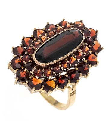 Granat-Ring GG 333/000 mit oval und rund fac. Granaten 14,3 - 2,5 mm, Ringkopf D. 26 x 18 mm 