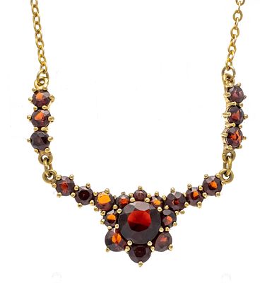 Granat Mittelteil-Collier GG 333/000 mit rund fac. Granaten 7,3 - 2,2 mm, Kette mit Federring 