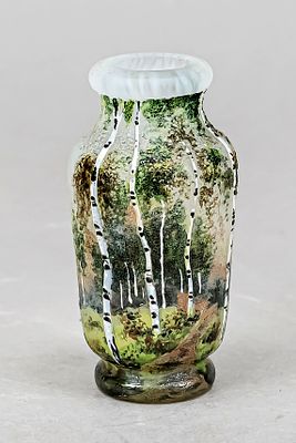 Small vase, Algeria, around 1920, Lamartine, round base, conical body, clear glass with white 