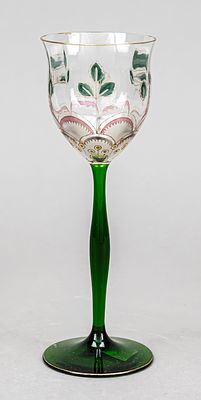 Art Nouveau stemmed glass, Theresienthal, around 1900, form 1565, decoration 1723/5, round disc 
