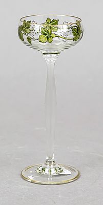 Art Nouveau liqueur glass, probably Theresienthal, circa 1900, round disc base, slender 