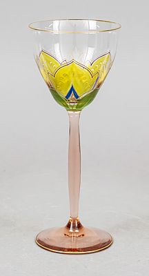 Art Nouveau stemmed glass, Theresienthal, circa 1900, round disc foot and bulbous stem 