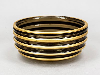 Round Art Deco bowl, France, circa 1930, Daum Nancy, round base, straight ribbed body, light 