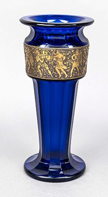 Large vase, Czechoslovakia, 2nd half of the 20th century. Moser, Karlsbad, round base, angular 