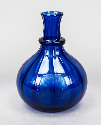 Vase, 20th century, bulbous shape, neck with nodus, cobalt blue glass, base with chip, H. 21 cm