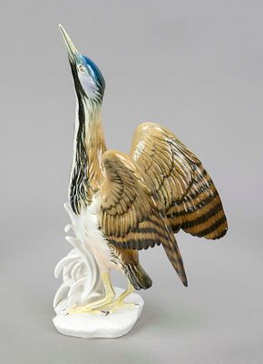 Bittern, Karl Ens, Volkstedt, mill mark from 1919, on natural base with reed trim, polychrome 