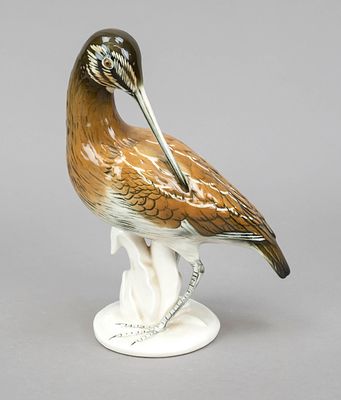 Snipe, Karl Ens, Volkstedt, mill mark from 1919, bird preening itself on a flat round base with 