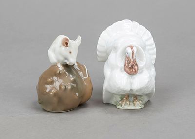 Two animal figures, Royal Copenhagen, Denmark, 20th century, 1st and 2nd choice, mouse on 