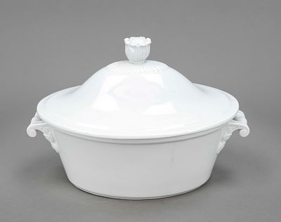 Oval lidded tureen, KPM Berlin, marked 1837-44, 1st choice, conical shape, volute-shaped 