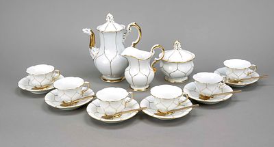 Moka service for 6 people, 15 pieces, Meissen, mostly marked 1951-53, 1st choice, B shape 