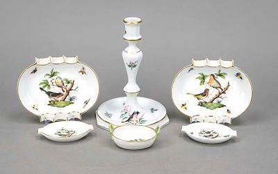 Set of 6 pieces Herend, Hungary, 20th century, Rothschild decoration, 1 candlestick, H. 18 cm 
