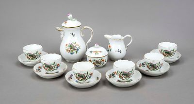 Mocha service for 6 people, 15 pieces, Meissen, around 1980, 1st choice, new cut shape 