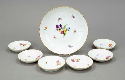 Bowl and 6 small bowls, KPM Berlin, marks before 1945, 1st choice, red Reichsapfel mark 