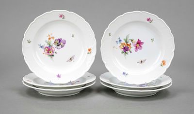 Six cake plates, KPM Berlin, marks before 1945, 1st choice, red Reichsapfel mark, Neuglatt form 