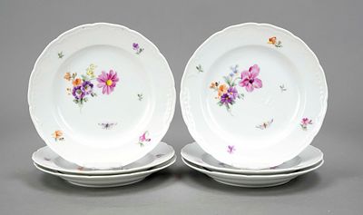 Six dessert plates, KPM Berlin, marks before 1945, 1st choice, red Reichsapfelmarke, Neuglatt 