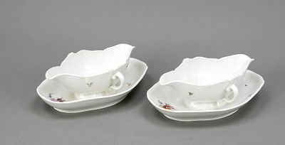 Two sauce boats, KPM Berlin, marks before 1945, 1st choice, red Reichsapfel mark, Neuglatt 