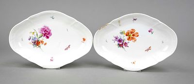 Two oval side dishes, KPM Berlin, marks before 1945, first choice, red Reichsapfelmarke 