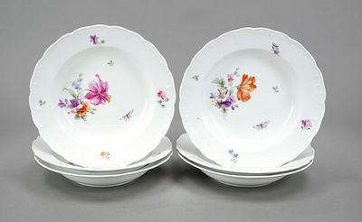 Six deep plates, KPM Berlin, marks before 1945, first choice, red Reichsapfelmarke, Neuglatt 
