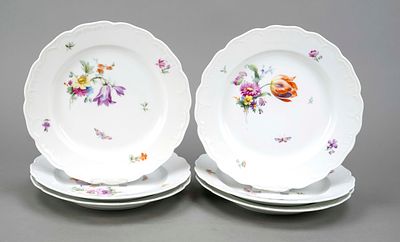 Six dinner plates, KPM Berlin, marks before 1945, first choice, red Reichsapfel mark, Neuglatt 