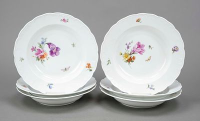 Six soup plates, KPM Berlin, marks before 1945, 1st choice, red Reichsapfel mark, Neuglatt 