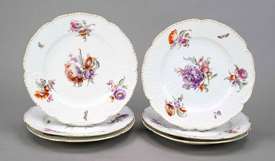 Six dinner plates, KPM Berlin, marks before 1945, 1st choice, World War I, red imperial apple 
