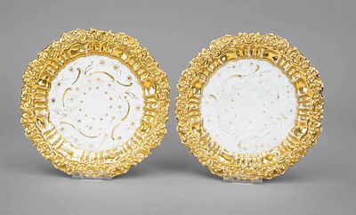 Two ceremonial plates, Meissen, early 19th century, surface with floral relief, ceremonial 