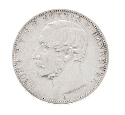 Silver coin 1 Vereinstaler, 1865 B, George King of Hanover, diameter 33 mm, weight 18.4 g