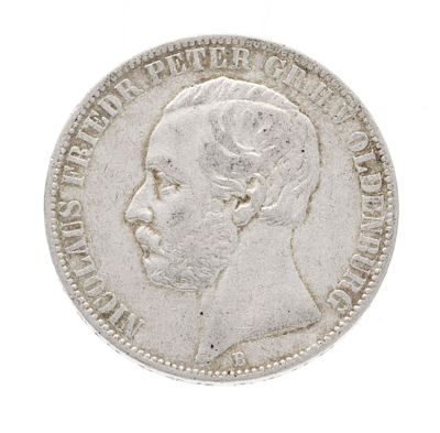 Silver coin 1 Vereinstaler, 1860 B, Nicolaus Friedrich Peter of Oldenburg, diameter approx. 33 