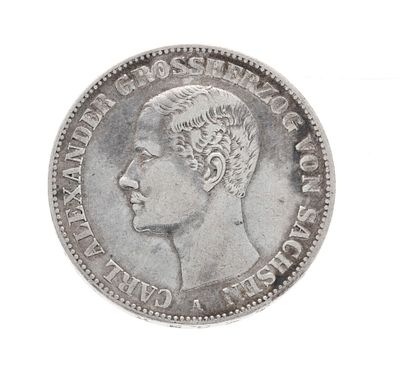 Silver coin 1 Vereinstaler, 1870 A, Carl Alexander of Saxony, diameter approx. 33 mm, weight 