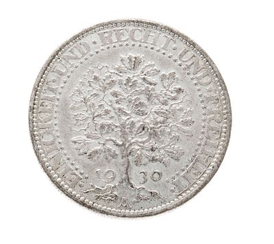 Silver coin 5 Reichsmark, 1930 A, Eichbaum, diameter approx. 35 mm, weight approx. 25 g