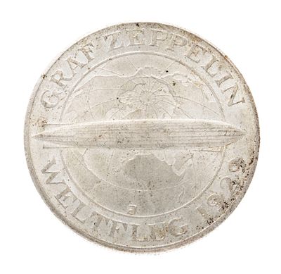 Silver coin 5 Reichsmark, 1930 J, Zeppelin, diameter approx. 35 mm, weight approx. 25 g