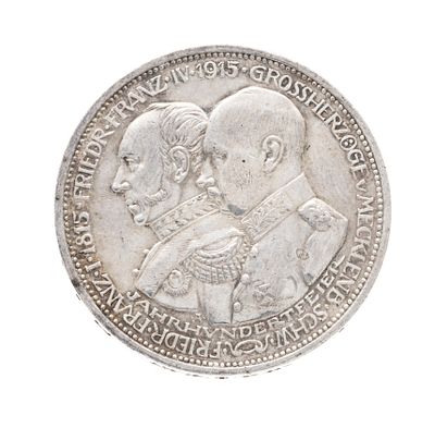 Silver coin 3 marks, 1915 A, Mecklenburg-Schwerin, diameter approx. 33 mm, weight approx. 16.6 g