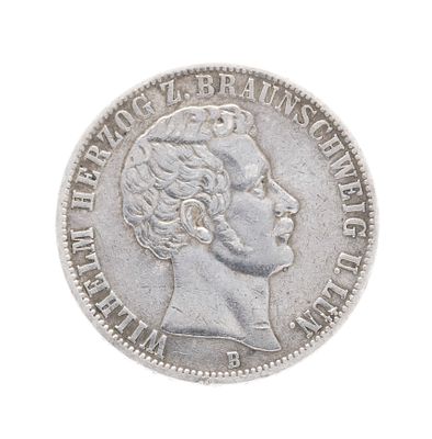 Silver coin Vereinstaler, 1858 B, Wilhelm Duke of Brunswick-Lüneburg, diameter approx. 33 mm 