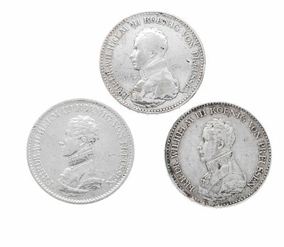 3 silver coins, talers, 1817 A, 2x 1818 A, Frederick William III of Prussia, diameter approx. 