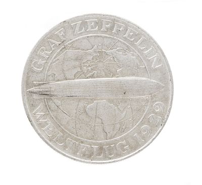 Silver coin 5 Reichsmark, 1930, Count Zeppelin's round-the-world flight, diameter approx. 36 mm 