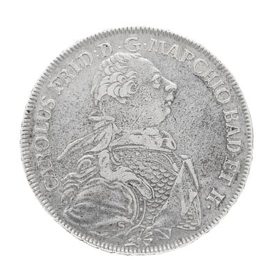 Silver coin 1 convention taler, Baden 1766, Karl Friedrich, diameter approx. 39 mm, weight 
