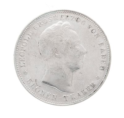 Silver coin 1 Zollverein thaler Kronentaler, Baden 1836, Leopold, diameter approx. 38 mm 