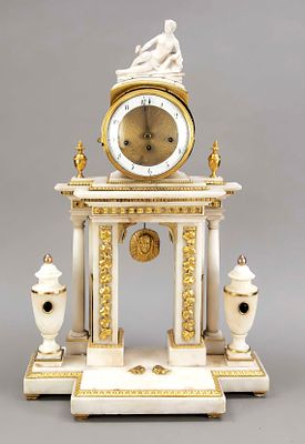 Louis XVI portal clock, alabaster bronze, German, circa 1800, architecturally constructed 