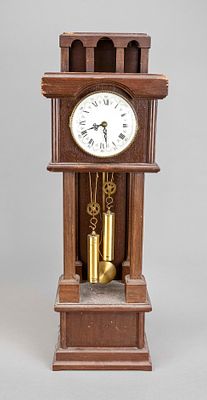 Small open grandfather clock, 2nd half of the 20th century, mahogany, silver-plated dial with 