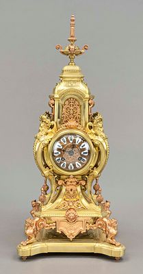 Elaborate bronze pendulum clock, 2-color gilded, 2nd half of the 19th century, with sphinxes 