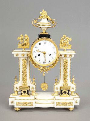 White marble column pendulum clock, 1st half of the 19th century, with black marble trim 